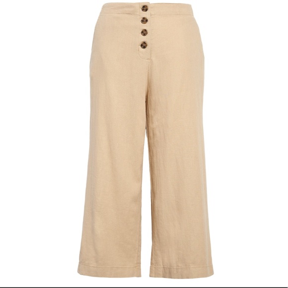 bp Pants - BP Tan High Waisted Wide Leg Stretchy Elastic Waist Linen Blend Pants